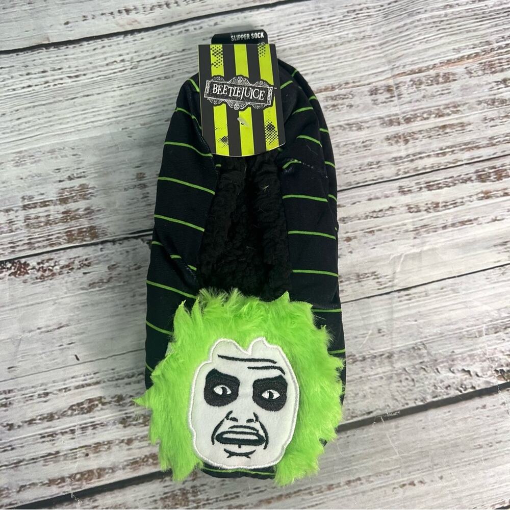 Beetlejuice Slippers Character Slipper Socks No-Slip Sole Mens 6-8 Womens 7-9‎